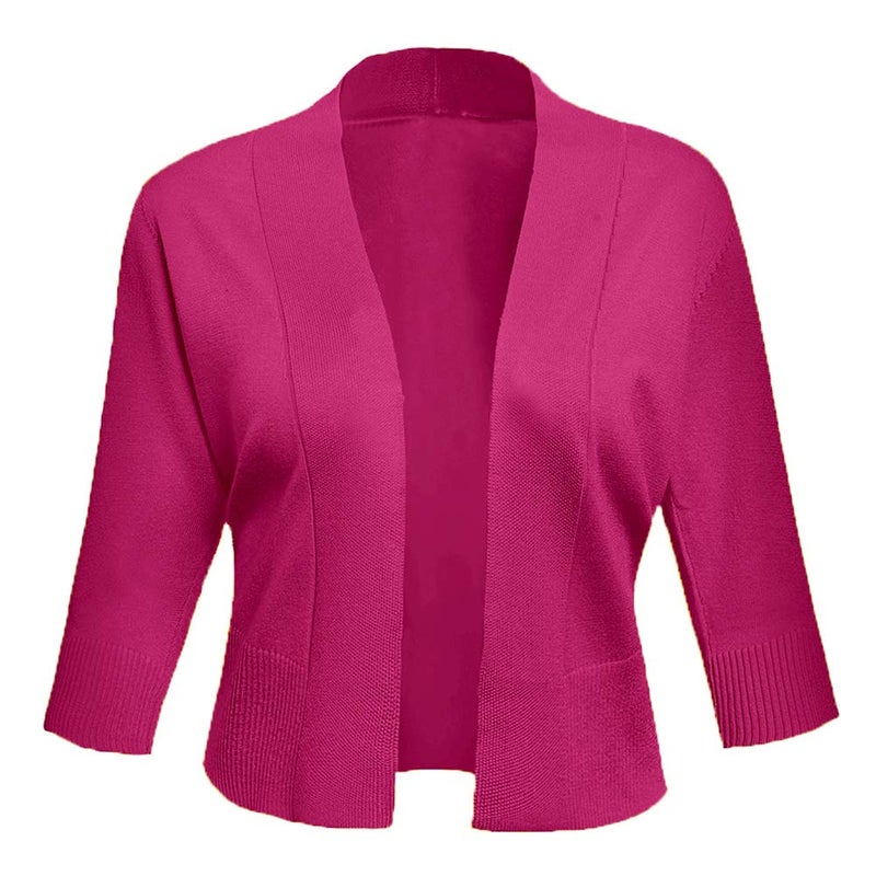 AAMILIFE Women's 3/4 Sleeve Cropped Cardigans Sweaters Jackets Open Front Short Shrugs for Dresses Rose L - Image 2